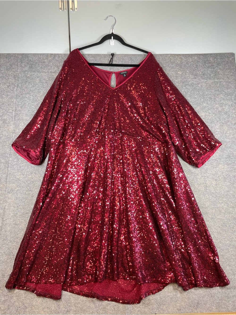 Torrid Sparkle Sequin Party Babydol Dress Burgundy Size 5 Festive Holiday Glam